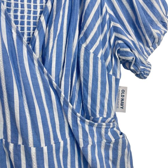 Old‎ Navy Womens Blue White Striped Blouse Sz 4X Wrap Back Tie Peasant Boho NWT - Picture 3 of 10